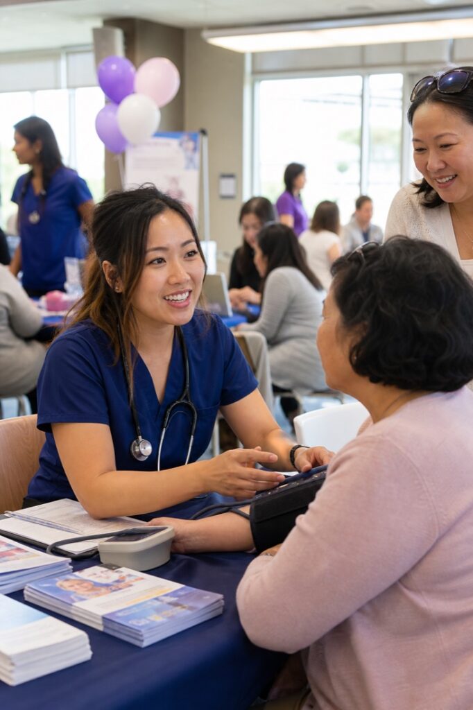 Nurse at a community health screening booth